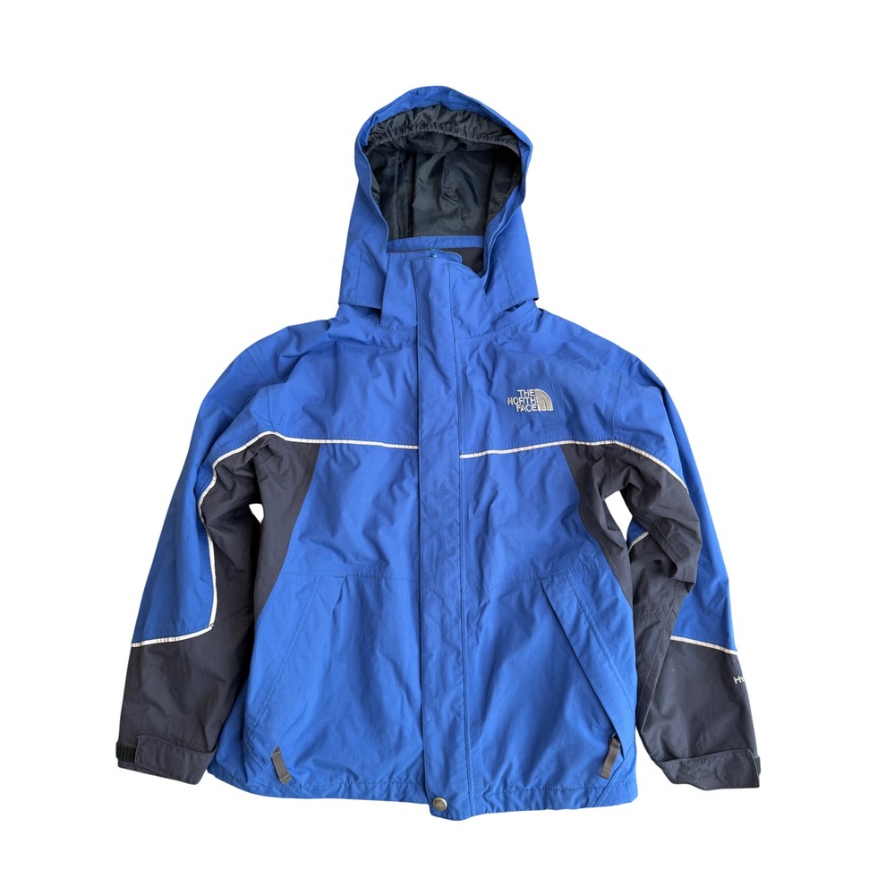 The North Face HyVent Hooded Rain Jacket Boys M Blue Grey Waterproof Travel
